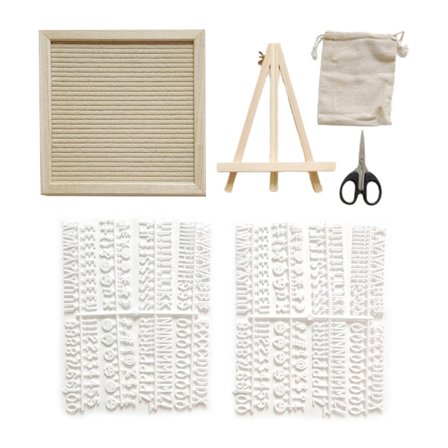 Filtbrevtavle for bryllupsdekorasjoner 9,8x9,8in med ferdigkuttede bokstaver Tall staffeli stativ og saks meldingstavleskilt