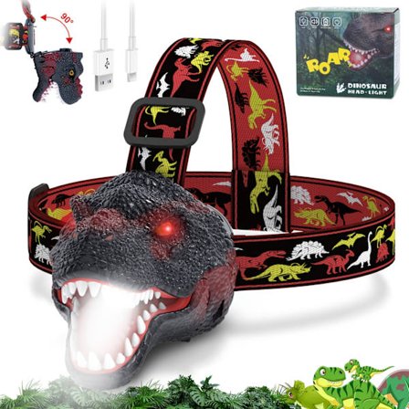 1 st Rylande Dinosaurie LED Pannlampa - USB Uppladdningsbar 90° Roterande Pannlampa med Realistisk Dinosauriedesign, Starkt Skimmer för Heminredning