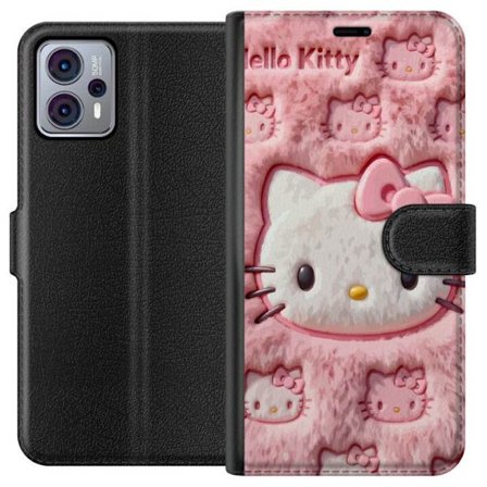 Kompatibelt Lommeboketui til Motorola Moto G23 Hello Kitty rosa fluffy bakgrunn med ikoniskt ansikt og kawaii-estetikk