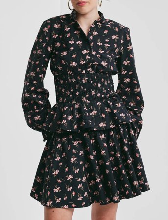 by Ti Mo Poplin Smocking Blouse - Black - S