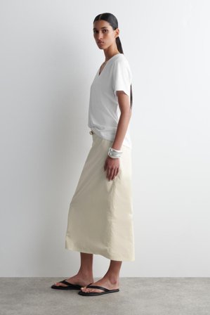 COS Women's Camiseta De Algodón Con Cuello De Pico in Blanco