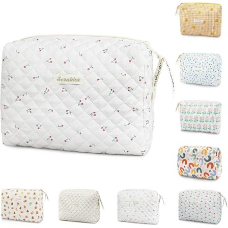 Toilet taske til rejser, blomstret kosmetiktaske i bomuld, bærbar kosmetiktaske, opbevaringstaske til makeup til rejser til kvinder og piger