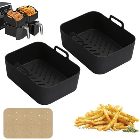 ING 2 stk. silikonebakke pakke med 100 oliepapirark 20 x 15 x 9 cm tåler opvaskemaskine Airfryer tilbehør BPA-fri Airfryer beholdere Airfryer sort