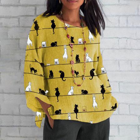Långärmad T-shirt För Kvinnor Med Rund Hals