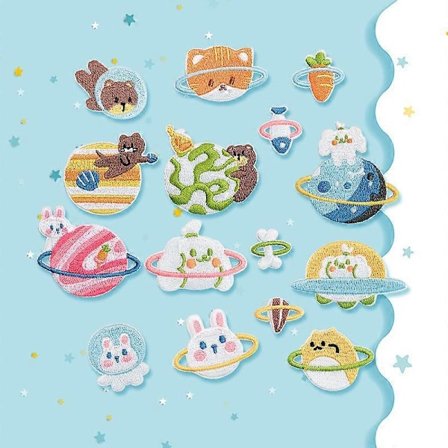 Set med 15 datorbroderade Animal Planet Cartoon Broderi Tygmärke Tyg Broderi Dekorativ Väska Kläder Patch Affisch
