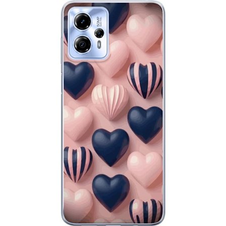 Kompatibelt Mobildeksel til Motorola Moto G13 Myke tredimensjonale hjerter i rosa og marineblå toner i et romantisk mønster