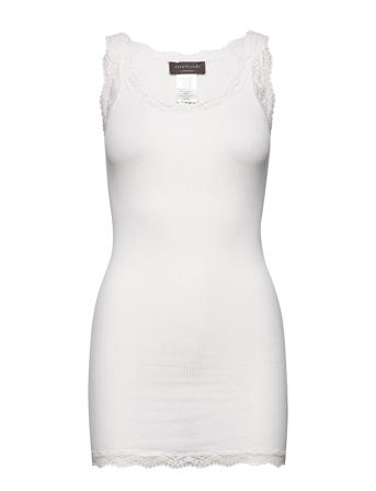 Silk Top Long W/Vintage Lace T-shirts & Tops Sleeveless Vit Rosemunde