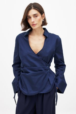 NA-KD Chemise cache-cœur en coton - Tenue de bureau - Bleu Marine - EU 38