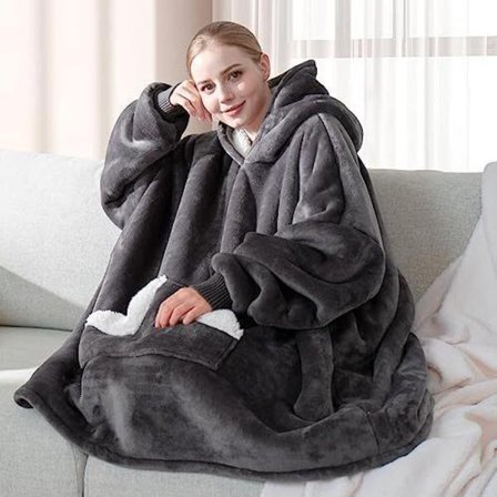 Touchat Wearable Blanket Hoodie Oversized Sherpa Fleece Sweatshirt Blanket wi...