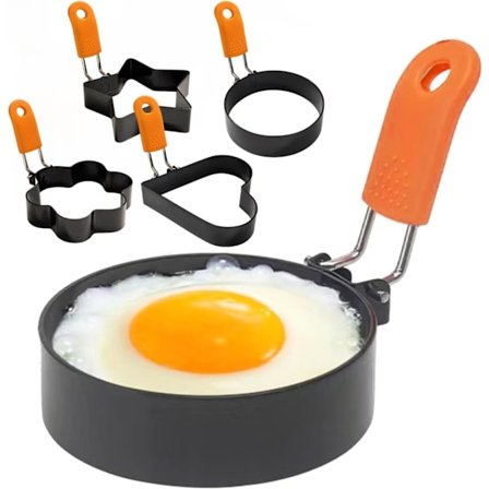 1 stk. Æggeringe til stegning, stege ring i rustfrit stål, non-stick æggeringe, 4 former stegeform (Lille blomst)