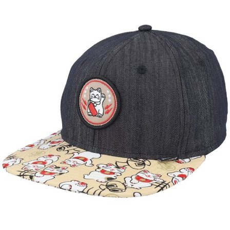 Djinns - Svart snapback Keps - Kids Lucky Cat Linen Rev. Black Snapback @ Hatstore