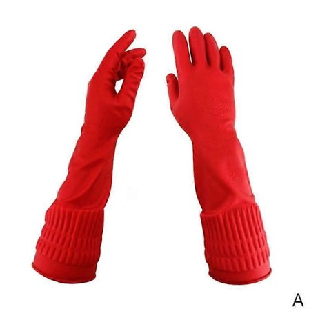 Røde hansker for oppvask, rengjøring, vanntette gummihansker med lang lateksermet kjøkkenredskap