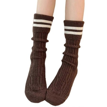 Støvelsokker for kvinner Vinterstrikkede varme sokker Termosokker Ullsokker Tykke turstøvelsokker Pustende mannskapssokker brune
