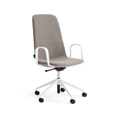 Chair LANGLEY, mid seat, wheeled, armrests, white/taupe
