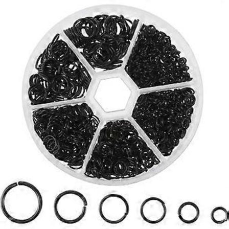 970 st Öppna Öglor, O-ringkontakter 4mm 5mm 6mm 8mm 9mm 10mm, Öglor för Smyckestillverkning Armband Örhänge Halsband Berlocker Reparation, Svart
