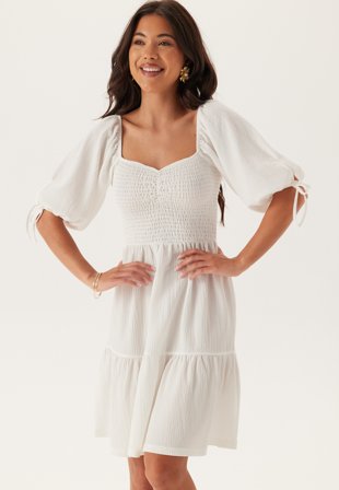 Bubbleroom - Smock Short Dress - White - Kläder