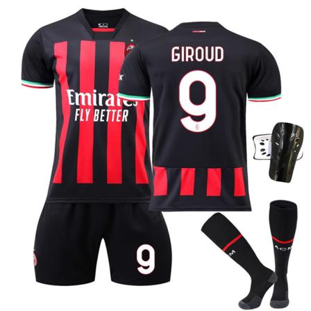 2023 uusi AC Milan -paita nro 11 Ibrahimovic 9 Gill 19 Special Olympics lasten jalkapallopuku Size 9+sock protectors Children's size 28