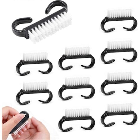 10 stk. neglbørste med plasthåndtak, neglbørste, negleskrubbebørste, neglekunstskrubbebørste for rengjøring av tånegler (svart) [DB]