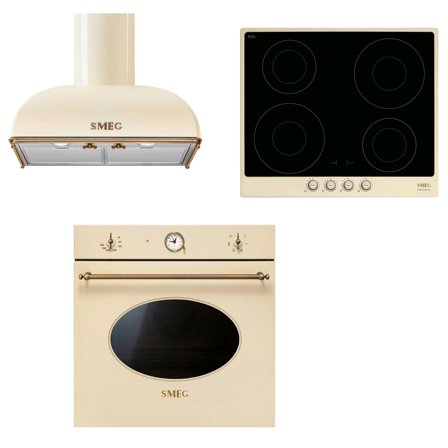 Smeg Colonial erillisuuni induktiotasolla ja liesituulettimella, creme