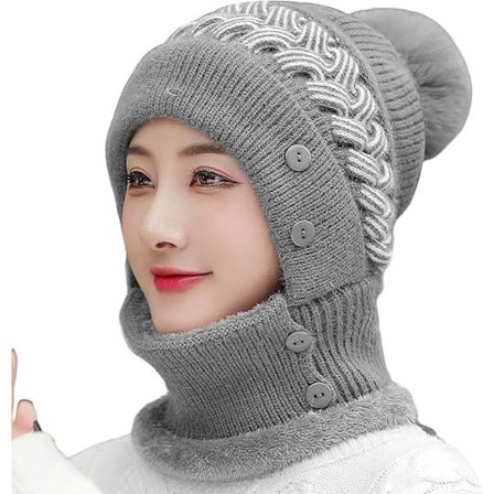 Alt-i-ett lue og skjerf for kvinner, strikket høst- og vinterlue p