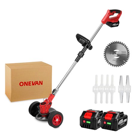 Hopfällbar infällbar grästrimmer, hög effekt 2500w, multifunktionell med hjul, med 2 batterier