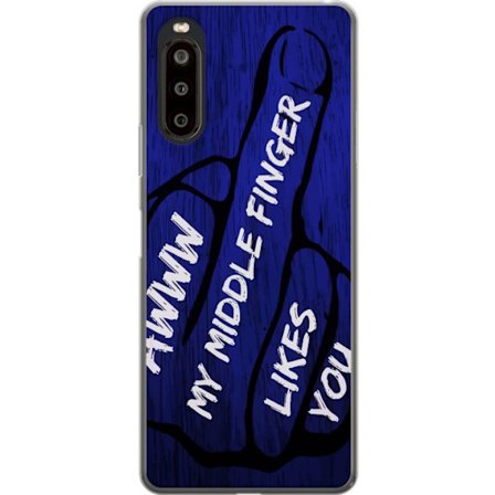 Kompatibelt Mobildeksel til Sony Xperia 10 II Mørk typografisk illustrasjon med hjerteform og budskap om vennskap mot dyp blå tretekstur