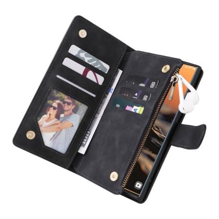 Samsung S23 Ultra multifunksjonell lommebokveske glidelås 8-lomme Black
