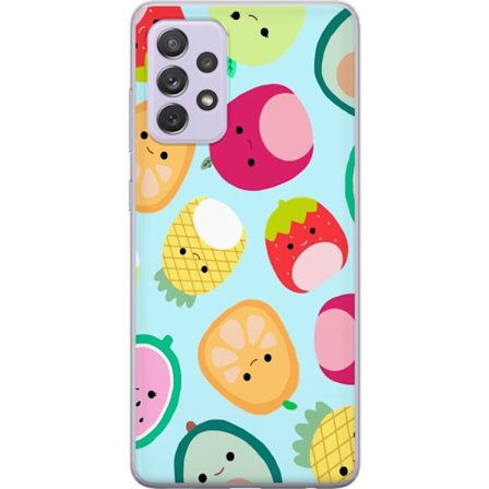 Kompatibel Mobilcover til Samsung Galaxy A52s 5G Mønster af kawaii frugter som jordbær citron ananas og avocado på lyseblå baggrund