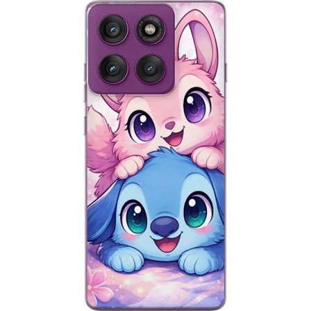 Kompatibel Mobilcover til Motorola Motorola Edge 60 Pro Sød kawaii illustration med pink og blå fantasidyr, store øjne og bløde farver perfekt til