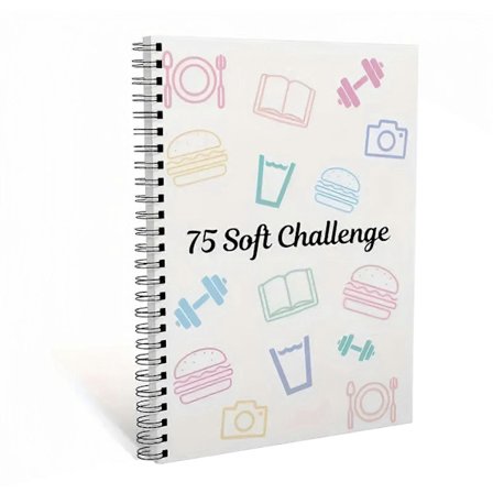 75 Soft Challenge -suunnittelija, A5-koko - 75 päivän tapaseuranta kuntoilu-, ateria- ja tavoitteenasetussivuilla henkilökohtaisen kasvun päiväkirjaan