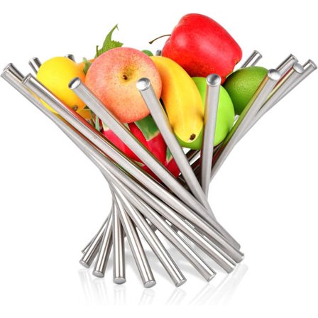 Fruktskål for kjøkkenbenk, stor fruktkurv, moderne fruktstativ, bordplate midtstykke, fruktskål i rustfritt stål