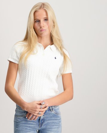 Polo Ralph Lauren Mini-Cable Cotton Polo Sweater Biały Swetry Dziewczynki - Kids Brand Store