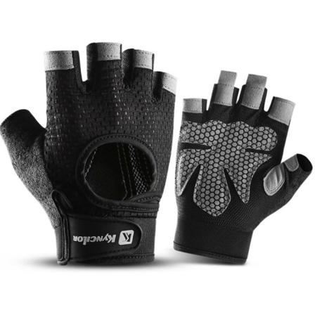 IC Cykling Fitness Halvfinger Andas Svettabsorberande halkfria handskar Träning Horisontella stång Skyddshandskar (Svarta (L)),