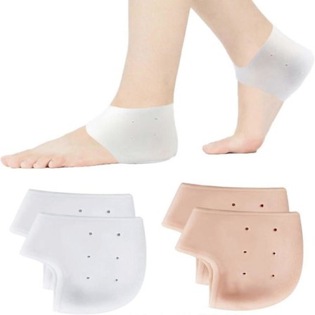 2 Par Hælbeskyttere, Åndbare Silikone Hælbeskyttere Gel Hælbeskyttere til at Beskytte Bagfoden og Lindre Smerter i Tørre Fødder (Hvid, B [DB]