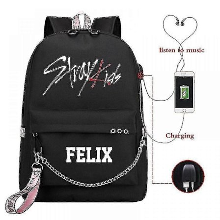 Stray Kids USB Ryggsekk Koreansk Stil Felix Skolesekk Tilbake Til Skolen Gutter Jenter Fans Gavepose Mochila