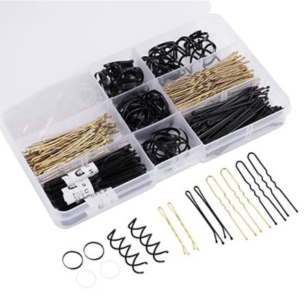 343PCS Bobby Pins Set, 100 U-formade hårnålar, 100 vågiga hårklämmor, 140 elastiska hårband och 3 spiralhårnålar, hårklämmor stylingnålar set för