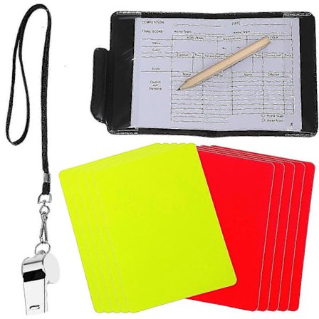 Erotuomaripaketti: Erotuomarikortit, tuloskortti, pillit, kannettava erotuomarin lompakko urheilupeleihin