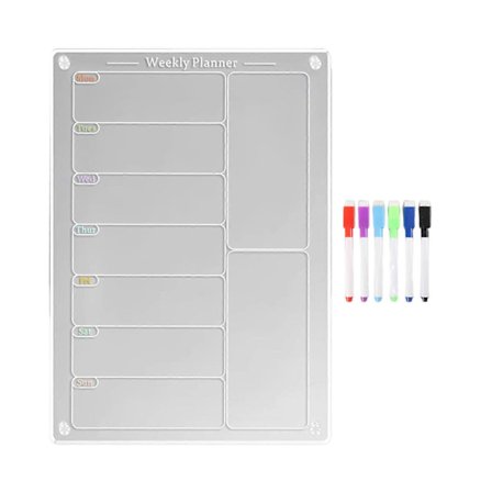 Akryl Ugeplanlægningstavle Måltidsplanlægger Ridsefast Let at Viskes Ud Køleskabsmagnetisk Menutavle Klar Ugekalender Whiteboard