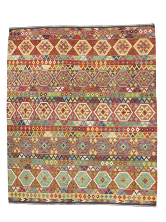Hand Woven Kilim Afghan Old Style Rug 258X293 Brown/Dark Yellow