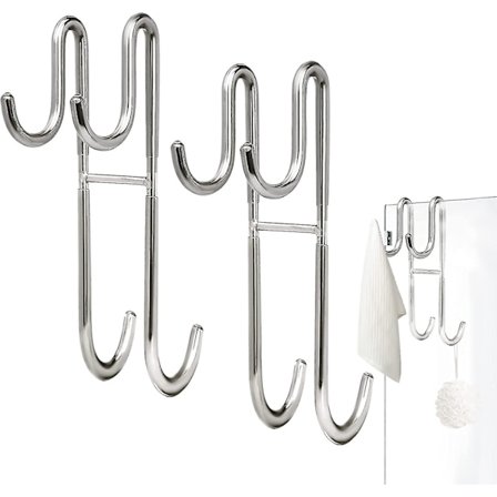 2 stk Dusjdørkroker, Dobbeltsidig Rustfritt Stål Håndklekrok Bad Dusjkrok