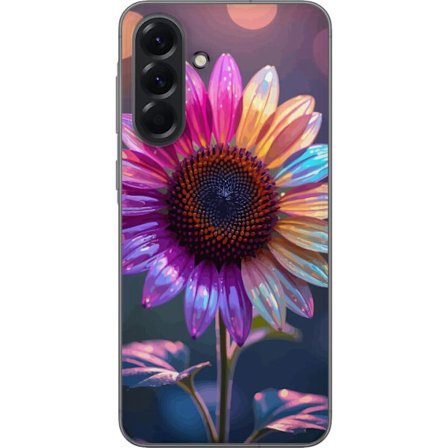 Kompatibelt Mobildeksel til Samsung Galaxy A56 Irideserende blomst med glitrende kronblad i rosa lilla og gull mot myk bokeh bakgrunn