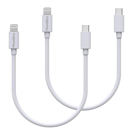 Lot 2 Kablar 20 cm USB-C Lightning Laddare Vit för iPhone 14/14 PLUS/14 PRO/14 PRO MAX/13/13 MINI/13 PRO/13 PRO MAX Phonillico