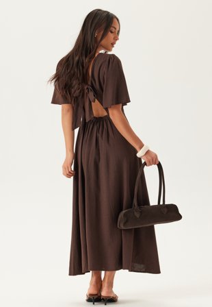 Bubbleroom - Linen Midi Dress - Dark brown - Kläder