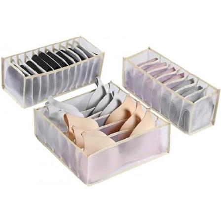 3 stk undertøyskuff-arrangør, sammenleggbar undertøysoppbevaring