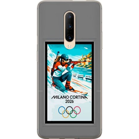 Kompatibelt Mobildeksel til OnePlus 7 Pro Retroplakat Cortina Milano 2026 med fjell, vintersportsutøvere, italienske trikolor, Milano-katedralen og ol