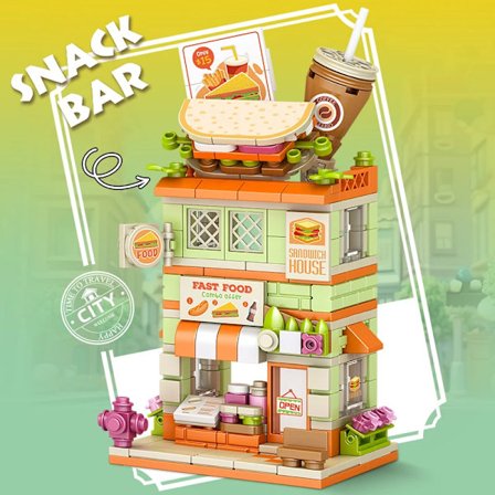 Stadsbyggnadsklossar Bubble Tea Shop Sandwich Butik Dessert Hus Modell Set Skrivbordsdekor Barn DIY Leksaker Jul Födelsedagspresent