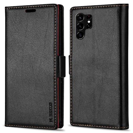 N.bekus för Samsung Galaxy S23 Ultra Solid Color Skin-touch Feeling Pu- cover Dubbelt magnetlås Stötsäkert Stativ Phone Case