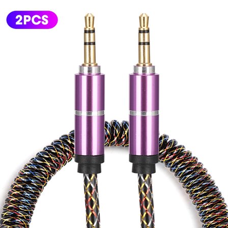 2 ST 3,5 mm Hane till Hane AUX Ljudkabel Spirallina för Bilhögtalare MP4 Hörlurar Lila