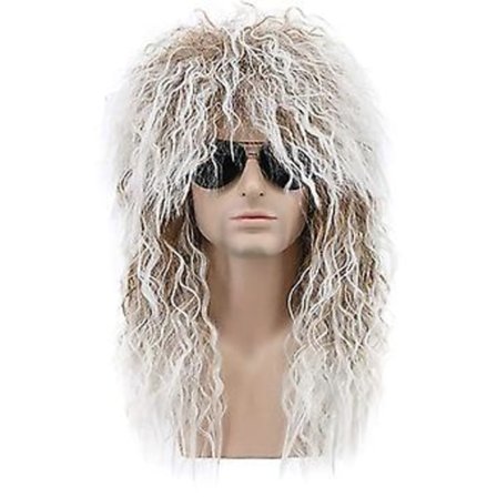 70- och 80-tals Herr Mull-Peruk Halloween Cosplay Lockig Peruk Värmebeständig Syntetisk Peruk Heavy Metal Rock Cosplay Peruk (Beige)