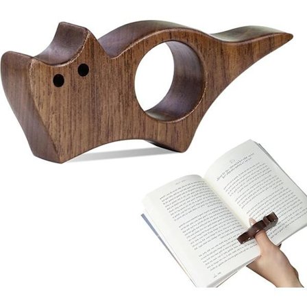 Boksida Hållare för Katter, Smidig Valnöt Tumme Sida Clip, Lästillbehör, Gåva för Bokälskare